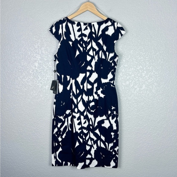 Adrianna Papell NWT Sweetheart Faille Sheath Dress, Navy Blue Floral Print 6 - Picture 5 of 11